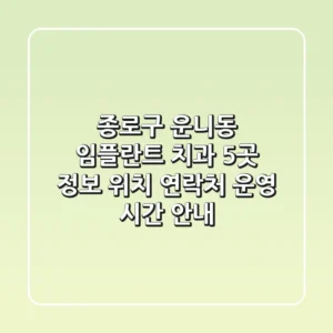 종로구 운니동 임플란트 치과 5곳 정보 - 위치, 연락처, 운영 시간 안내